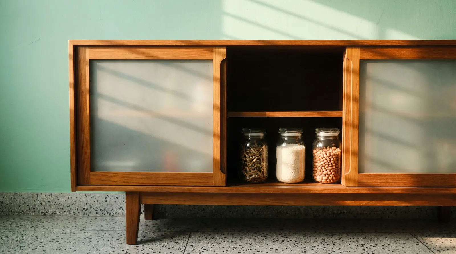 The teak cabinet